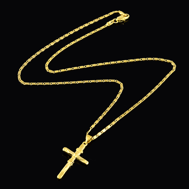 Wisiorek krzyż naszyjnik złota wypełniony 24K żółtym złotem - Wianko - 3