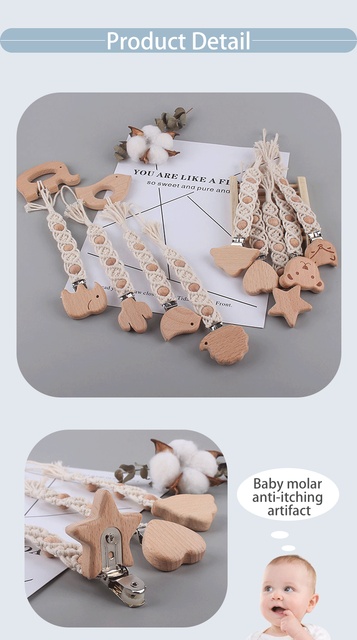 Kissteether Baby - drewniany smoczek bukowy do ząbkowania z klipsem i łańcuszkiem DIY - Wianko - 3
