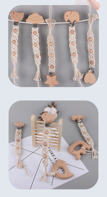 Kissteether Baby - drewniany smoczek bukowy do ząbkowania z klipsem i łańcuszkiem DIY - Wianko - 4