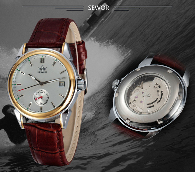 Męski zegarek na rękę Sewor Top marka, pełna stal, auto data, automatyczny mechanizm, małe sekundy - Wianko - 3