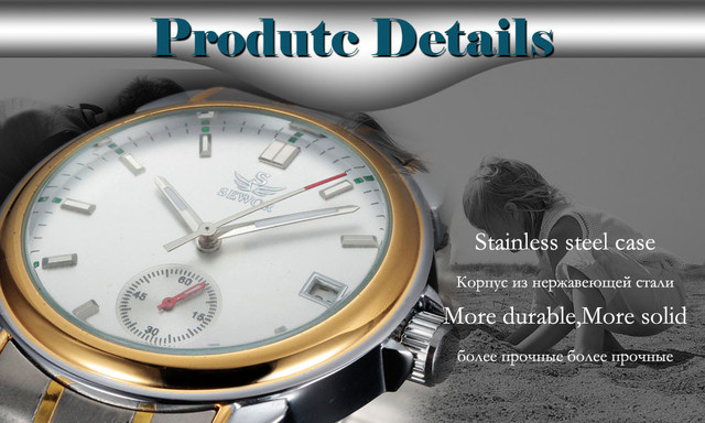 Męski zegarek na rękę Sewor Top marka, pełna stal, auto data, automatyczny mechanizm, małe sekundy - Wianko - 4
