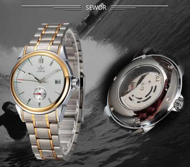 Męski zegarek na rękę Sewor Top marka, pełna stal, auto data, automatyczny mechanizm, małe sekundy - Wianko - 2