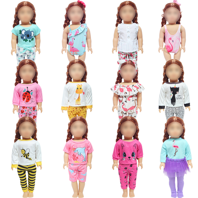 Zestaw strój lalki Moda 1 dla 18 Cal dziewczyny, słodkie zwierzaki, wzór z ptakami - spódnica, topy, spodnie, koszula i akcesoria - Wianko - 2