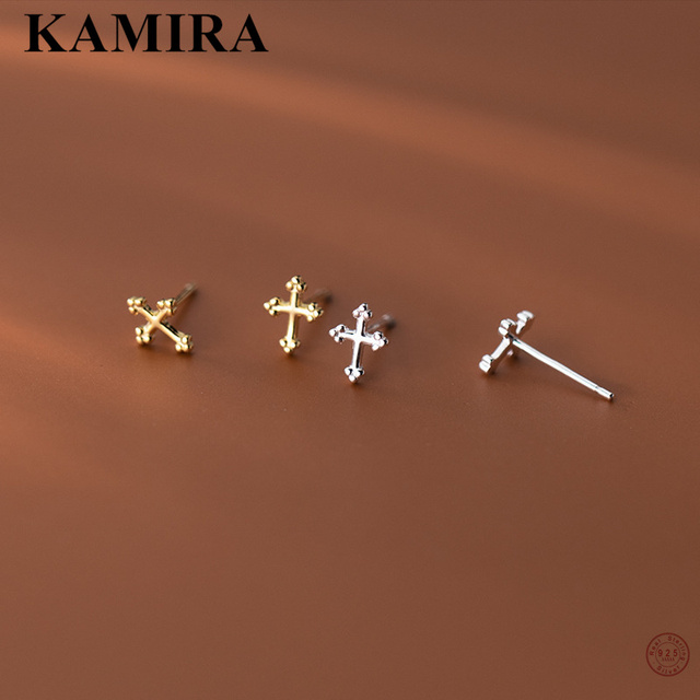 Mały krzyż kolczyk z 925 srebra - KAMIRA - Wianko - 1