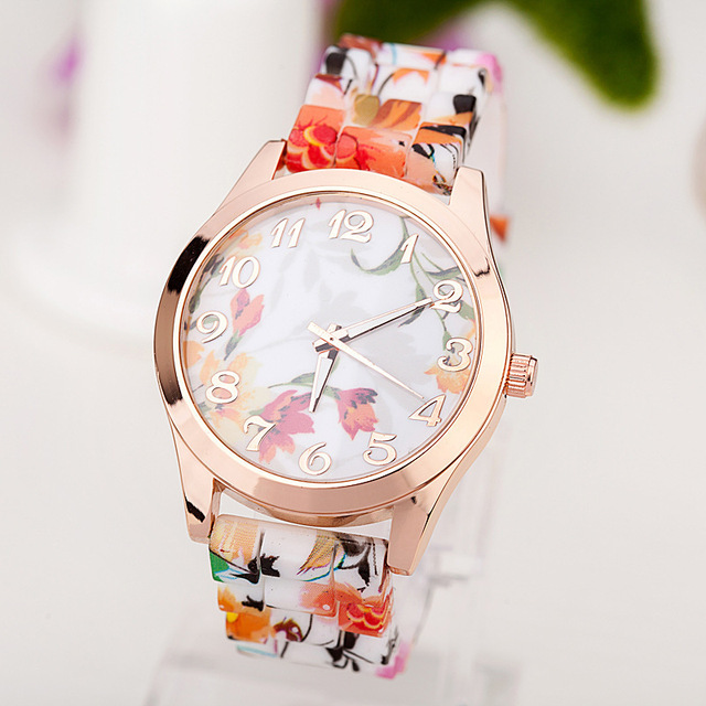 Damski zegarek modowy z nadrukiem kwiatowym, wykonany z silikonu, z mechanizmem kwarcowym na rękę, kolor różowy - Wianko - 1