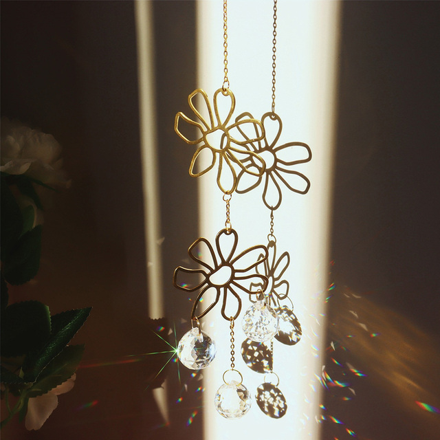 Chzimade Crystal Catcher - szklane pryzmaty wiszące wiatraki Rainbow na żyrandol z wisiorkiem kwiatowym - dekoracja okiennej zasłony w kategorii Dzwonki i dekoracje wiszące - Wianko - 1