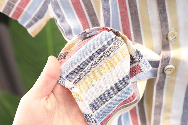 Zestaw ubranek chłopięcych dla niemowląt: koszula w paski z krótkim rękawem i spodenki, 2 sztuki - Wianko - 6