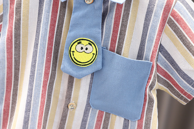 Zestaw ubranek chłopięcych dla niemowląt: koszula w paski z krótkim rękawem i spodenki, 2 sztuki - Wianko - 3