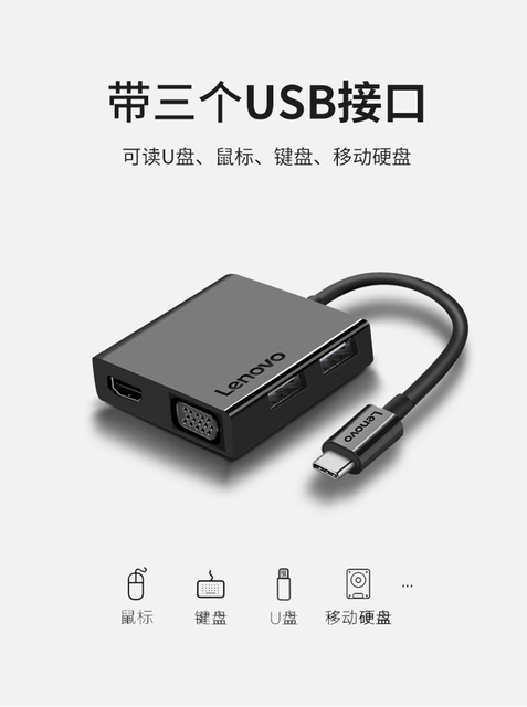 Lenovo USB C HUB - Multi USB 3.0, czytnik kart, HDMI Adapter Dock (dla Lenovo Yoga Book, Miix 5) - akcesoria Port USB typu C Splitter - Wianko - 18