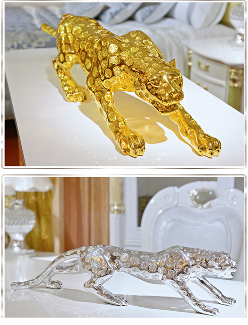 Nowoczesna abstrakcyjna złota pantera - rzeźba geometryczna z żywicy - Wianko - 6