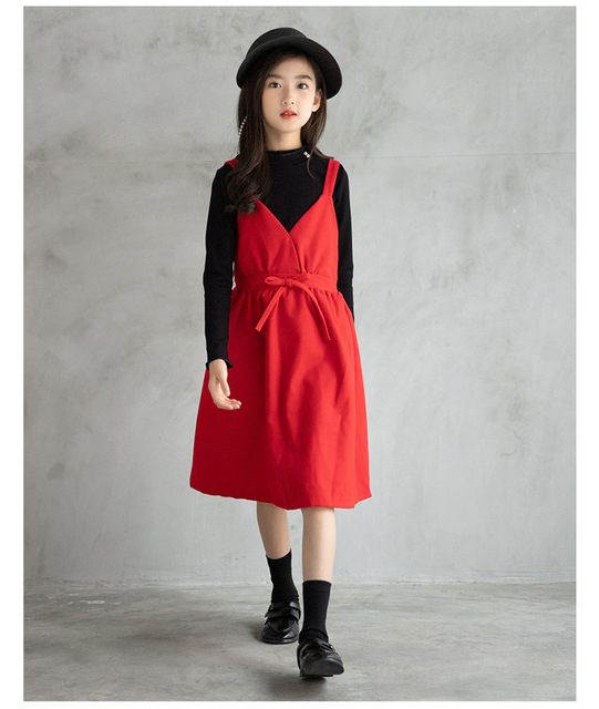Sukienka dziecięca dla nastoletniej dziewczyny, wiosna/jesień, bez rękawów, kolor czerwony, swobodny fason, szkolna moda, z zamkiem błyskawicznym - Wianko - 2