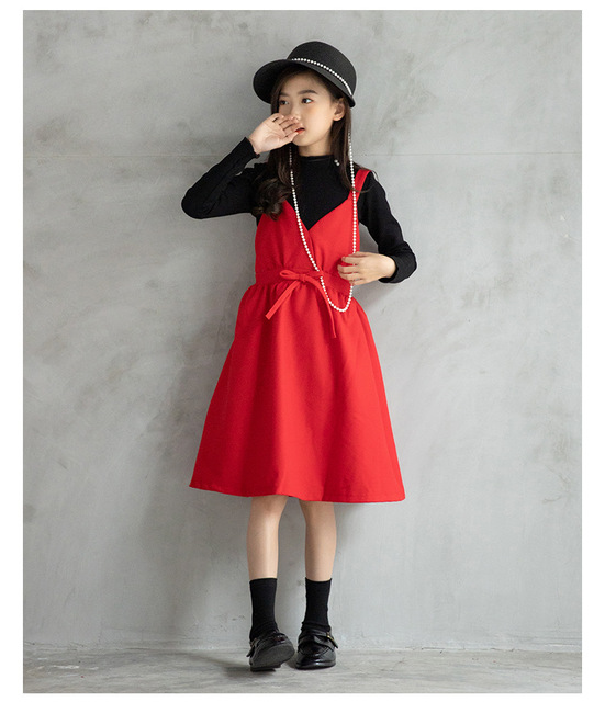 Sukienka dziecięca dla nastoletniej dziewczyny, wiosna/jesień, bez rękawów, kolor czerwony, swobodny fason, szkolna moda, z zamkiem błyskawicznym - Wianko - 5