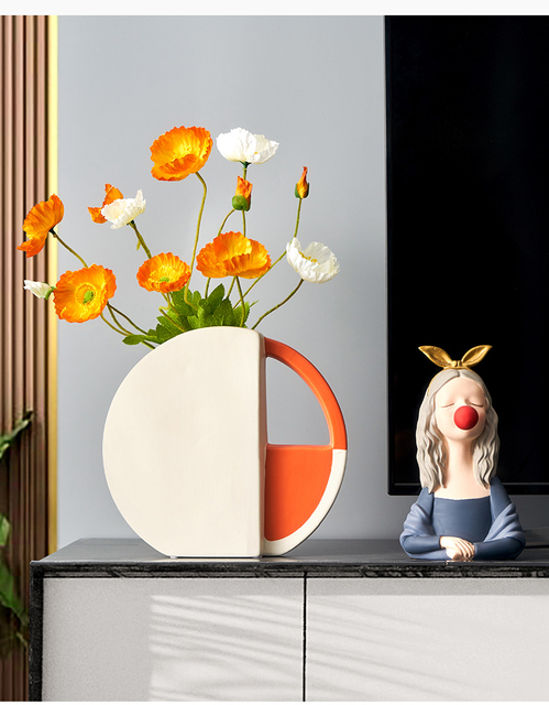 Wazon ceramiczny z uchwytem, nowoczesny luksusowy design, kreatywna grafika, małe ozdoby do salonu, sztuczny kwiat w doniczce - Wianko - 3