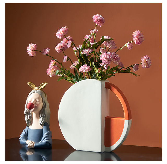 Wazon ceramiczny z uchwytem, nowoczesny luksusowy design, kreatywna grafika, małe ozdoby do salonu, sztuczny kwiat w doniczce - Wianko - 8