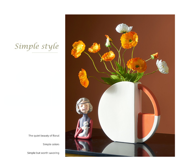 Wazon ceramiczny z uchwytem, nowoczesny luksusowy design, kreatywna grafika, małe ozdoby do salonu, sztuczny kwiat w doniczce - Wianko - 5