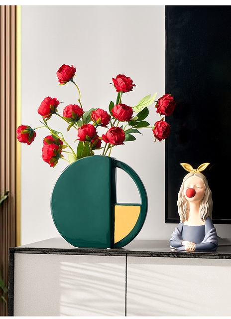 Wazon ceramiczny z uchwytem, nowoczesny luksusowy design, kreatywna grafika, małe ozdoby do salonu, sztuczny kwiat w doniczce - Wianko - 4
