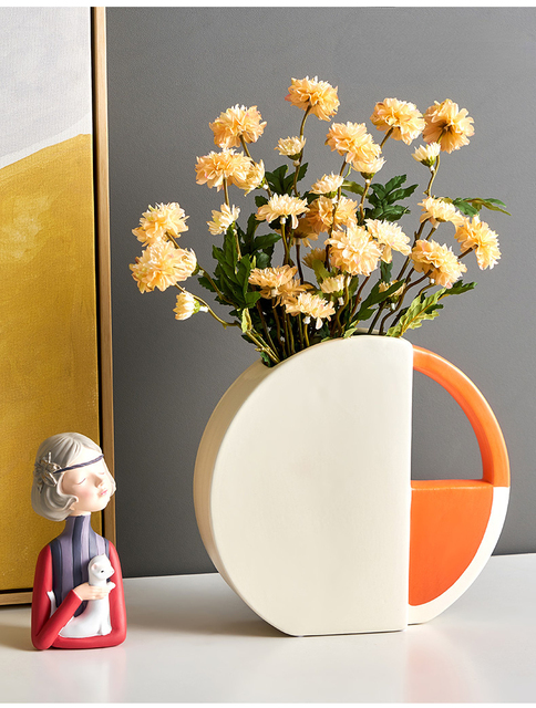Wazon ceramiczny z uchwytem, nowoczesny luksusowy design, kreatywna grafika, małe ozdoby do salonu, sztuczny kwiat w doniczce - Wianko - 7