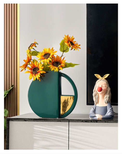Wazon ceramiczny z uchwytem, nowoczesny luksusowy design, kreatywna grafika, małe ozdoby do salonu, sztuczny kwiat w doniczce - Wianko - 2
