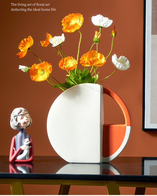 Wazon ceramiczny z uchwytem, nowoczesny luksusowy design, kreatywna grafika, małe ozdoby do salonu, sztuczny kwiat w doniczce - Wianko - 1