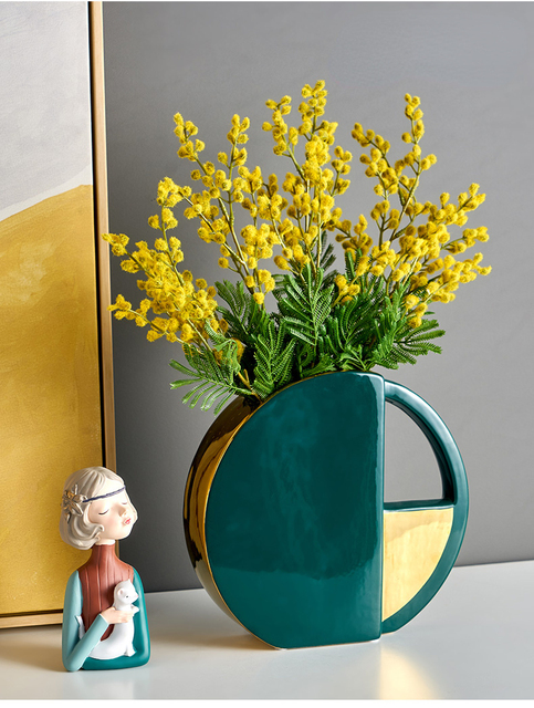 Wazon ceramiczny z uchwytem, nowoczesny luksusowy design, kreatywna grafika, małe ozdoby do salonu, sztuczny kwiat w doniczce - Wianko - 6