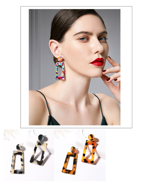 Nowe geometryczne kolczyki akrylowe X & P dla kobiet, wzór moro, długość przywieszki, leopard, moda 2020 - Wianko - 6