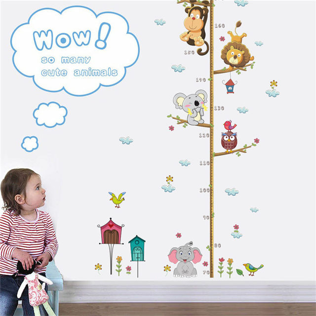 Naklejka na ścianę do pomiaru wzrostu dziecięcej dekoracji - Zwierzęta kreskówkowe: lew, małpa, sowa, słoń - Wianko - 6