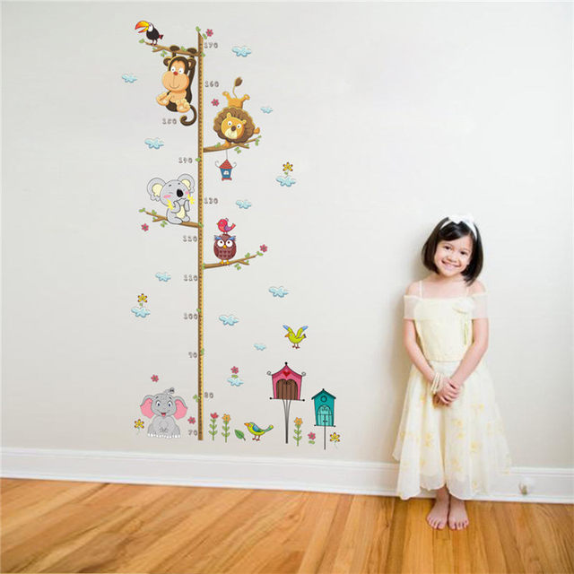 Naklejka na ścianę do pomiaru wzrostu dziecięcej dekoracji - Zwierzęta kreskówkowe: lew, małpa, sowa, słoń - Wianko - 7