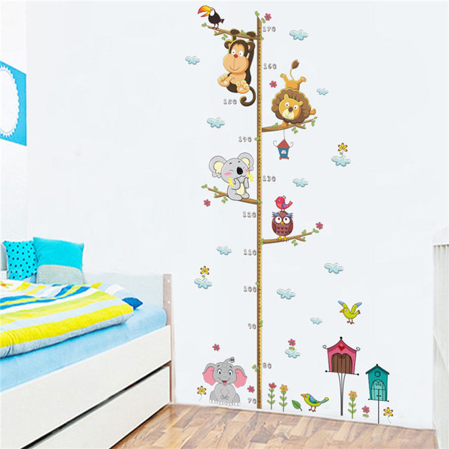 Naklejka na ścianę do pomiaru wzrostu dziecięcej dekoracji - Zwierzęta kreskówkowe: lew, małpa, sowa, słoń - Wianko - 9