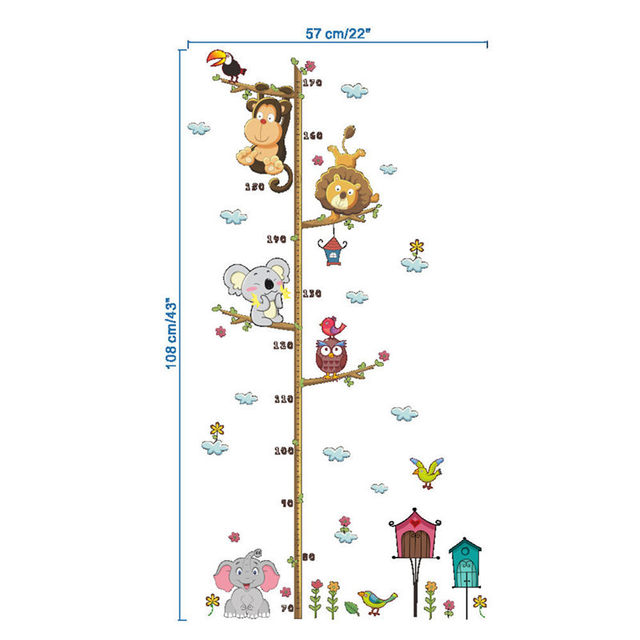 Naklejka na ścianę do pomiaru wzrostu dziecięcej dekoracji - Zwierzęta kreskówkowe: lew, małpa, sowa, słoń - Wianko - 10