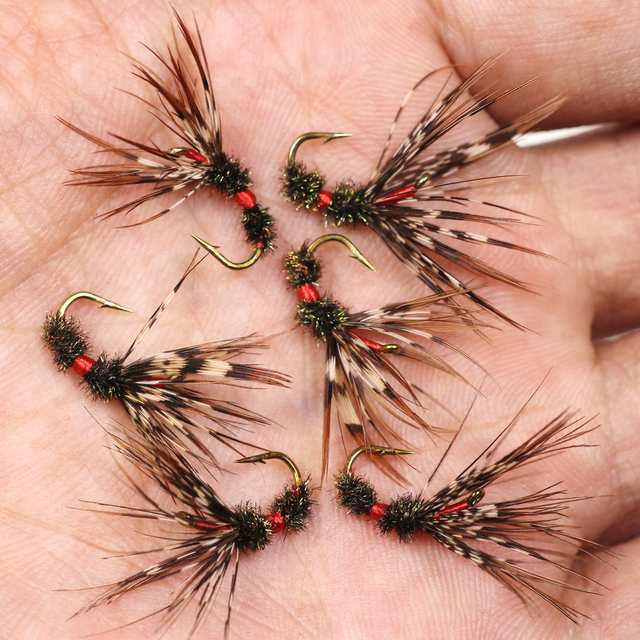 Bimoo 6 sztuk przynęta Tenkara Fly #12 różne kolory na pstrąga - Wet Fly z miękkim Hackle, Emerger larwy nimfa, kolczasty hak - Wianko - 3