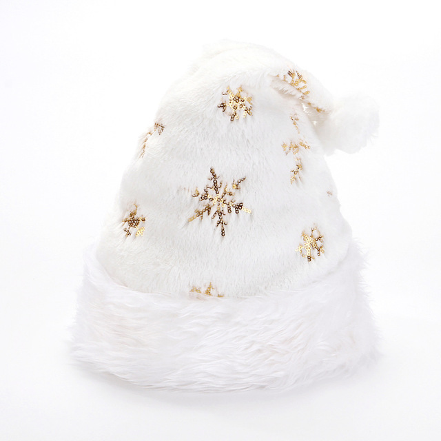 Kapelusz bożonarodzeniowy Pluszowy Zima, złoty ze srebrnymi płatkami śniegu i świętym Mikołajem - noworoczna dekoracja domu - Wianko - 6