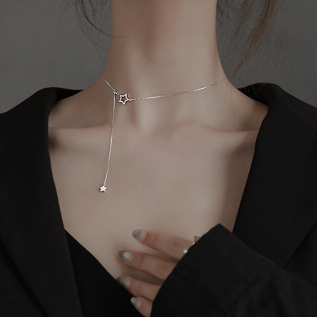 Naszyjnik CIAXY 925 ze srebrnymi wisiorkami - gwiazda czteroramienna, kobieta, sexy, biżuteria łańcuszkowa - Wianko - 15