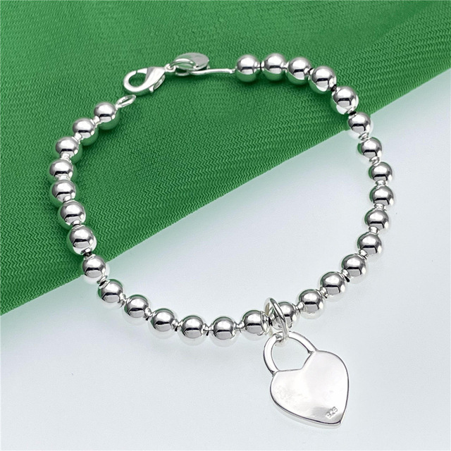 Bransoletka z łańcuszkiem i koralikami o szerokości 6mm z sercem z pozłacanego srebra 925 dla kobiet - biżuteria ślubna i prezent na Boże Narodzenie - Wianko - 2