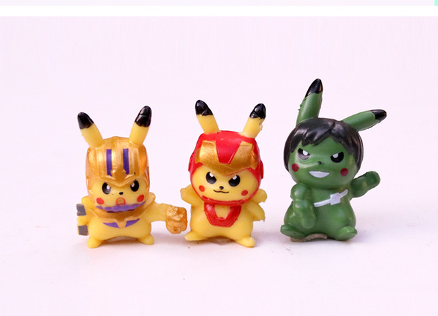 Figurki Anime Pikachu 3/6 szt./partia - Kawaii Avengers dekoracje dla lalek Pokemon - prezent urodzinowy i kolekcja prezenty - Wianko - 5