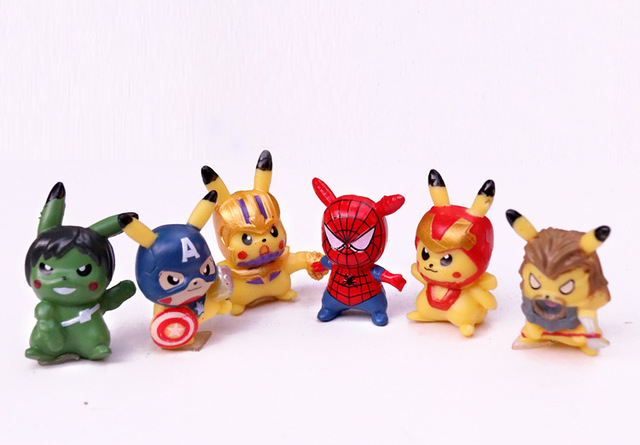 Figurki Anime Pikachu 3/6 szt./partia - Kawaii Avengers dekoracje dla lalek Pokemon - prezent urodzinowy i kolekcja prezenty - Wianko - 2