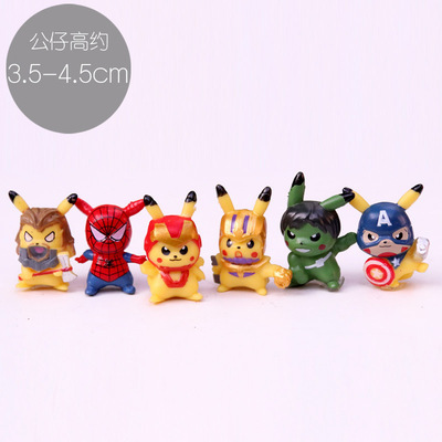 Figurki Anime Pikachu 3/6 szt./partia - Kawaii Avengers dekoracje dla lalek Pokemon - prezent urodzinowy i kolekcja prezenty - Wianko - 1