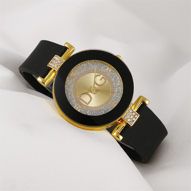 Nowoczesny zegarek damski z czarnym i białym paskiem silikonowym oraz dużą tarczą - 2021 nowa kolekcja - Wianko - 2