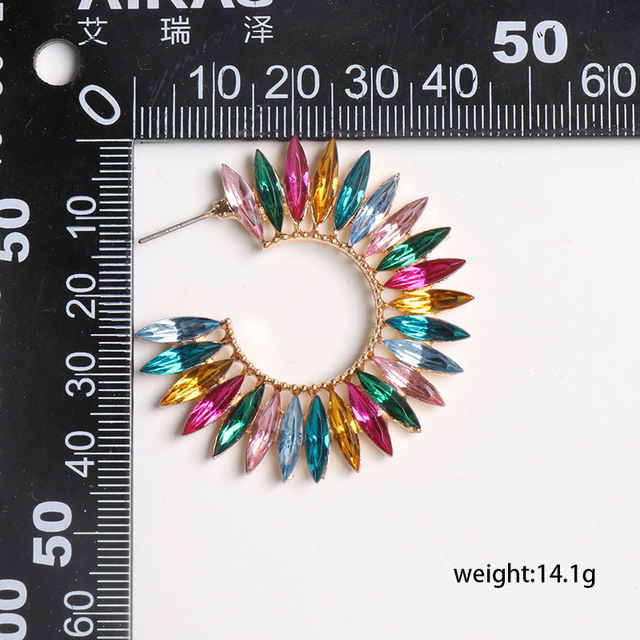 Kolczyki wiszące YUTSAI duże okrągłe koło kolorowe czeskie kryształy biżuteria ręcznie robiona YT321 - Wianko - 1