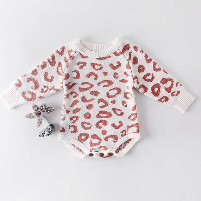 Kombinezon Knitting Romper dla malucha dziewczynki - wiosna/jesień, długie rękawy, wzór w cętki - Wianko - 3