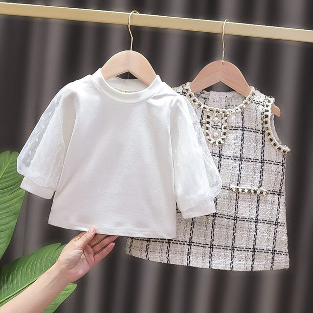 2021 Sukienka ogrodniczka i bluzka z długim rękawem dla dzieci dziecięcych - zestaw ubranek niemowlęcych - Wianko - 4