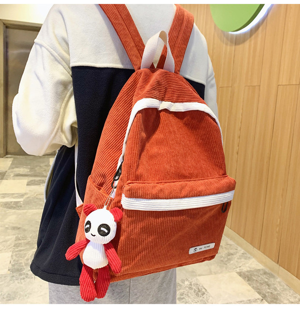 Plecak sztruksowy Beibaobao Student Stripe dla dziewczyn w stylu Harajuku - Wianko - 8