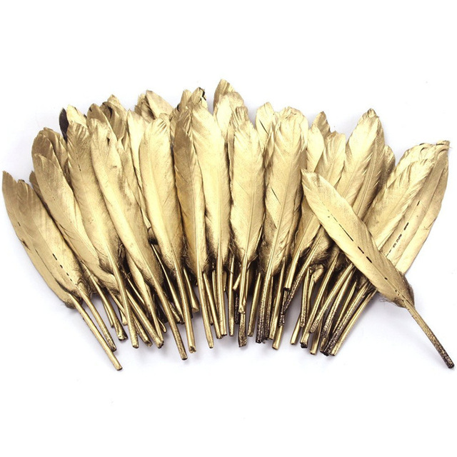 Złote i srebrne zanurzone gęsie/kacze pióra brokatowe - akcesoria DIY, dekoracje ślubne, biżuteria - Wianko - 14