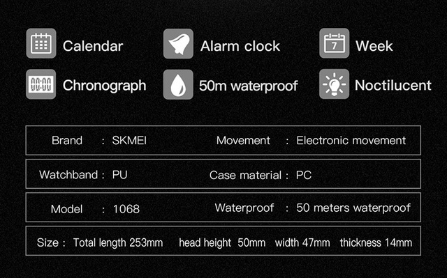 Męski zegarek cyfrowy SKMEI Chronos z odliczaniem, wodoodporny, LED, elektroniczny - Wianko - 6