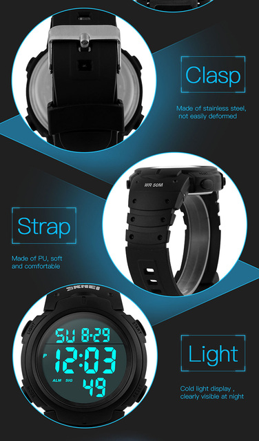 Męski zegarek cyfrowy SKMEI Chronos z odliczaniem, wodoodporny, LED, elektroniczny - Wianko - 11
