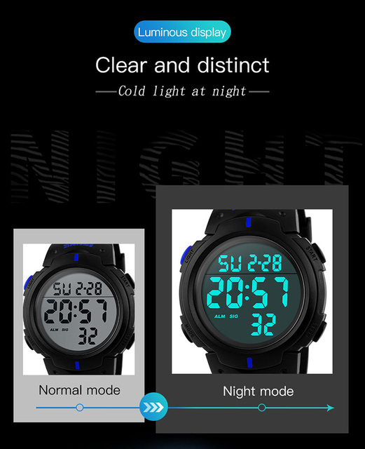 Męski zegarek cyfrowy SKMEI Chronos z odliczaniem, wodoodporny, LED, elektroniczny - Wianko - 9