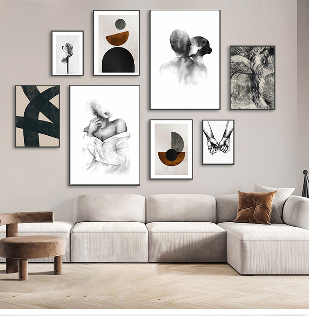 Nowoczesny obraz na płótnie Nordic z minimalistyczną czarno-białą postacią do dekoracji sypialni i domu - Wianko - 1