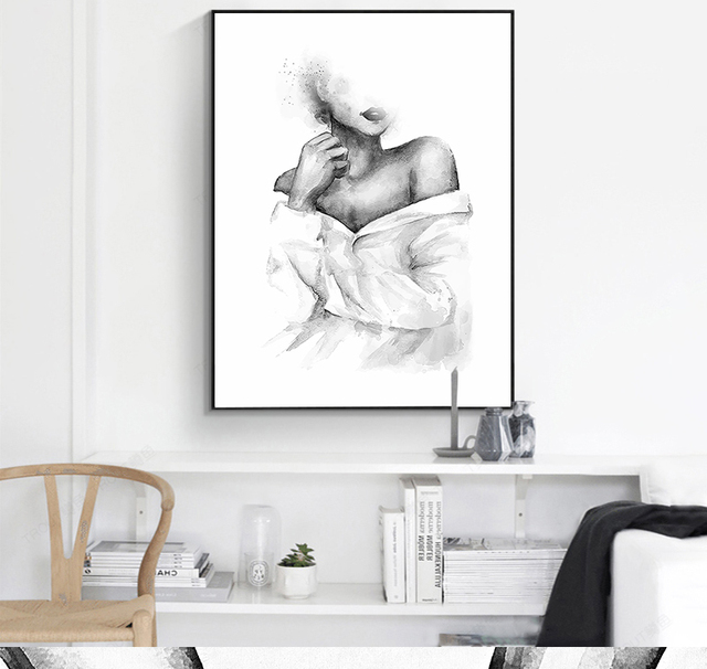 Nowoczesny obraz na płótnie Nordic z minimalistyczną czarno-białą postacią do dekoracji sypialni i domu - Wianko - 6
