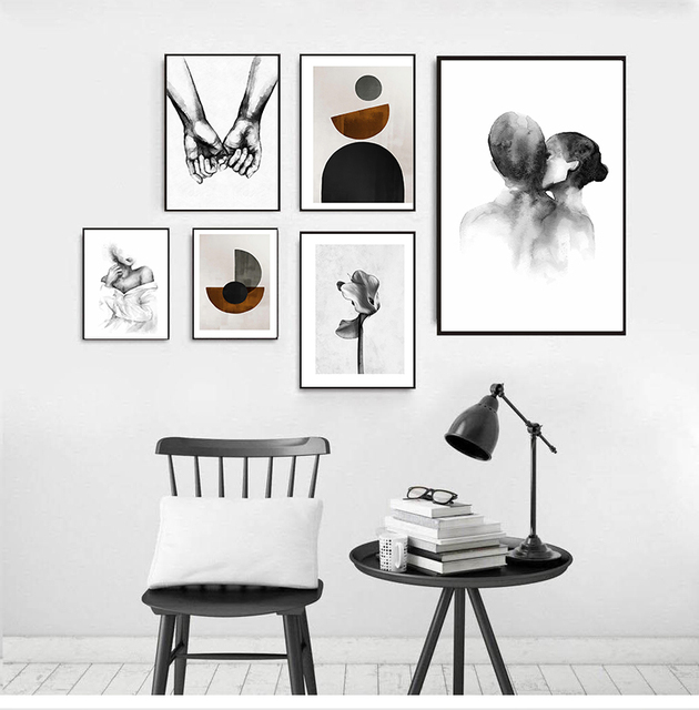 Nowoczesny obraz na płótnie Nordic z minimalistyczną czarno-białą postacią do dekoracji sypialni i domu - Wianko - 2