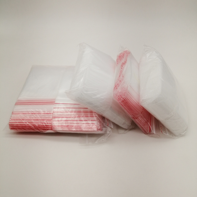 500 białych czerwonych linii PE plastikowych toreb z zamkiem błyskawicznym - torby na prezenty i biżuterię, do przechowywania i pakowania w ślubne etui - Wianko - 2