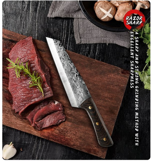 Ręcznie kute noże kuchenne Grandsharp 7 Cal - rzeźnik, mięso, siekanie, tasak, chiński kucharz, najlepszy produkt - Wianko - 6